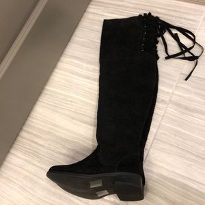 Black lace up knee high boots